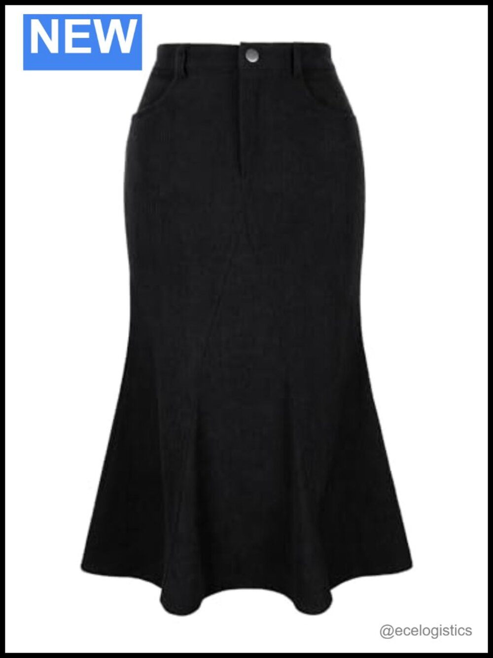 High Waist Bodycon Midi Skirt with Pockets Button Closure